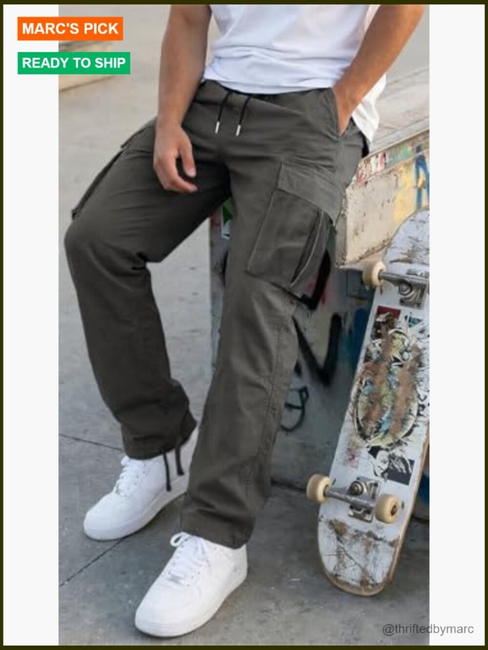 Men's Cargo Joggers Drawstring Hiking Pants Loose Straight Sweatpants - Picture 6 of 6